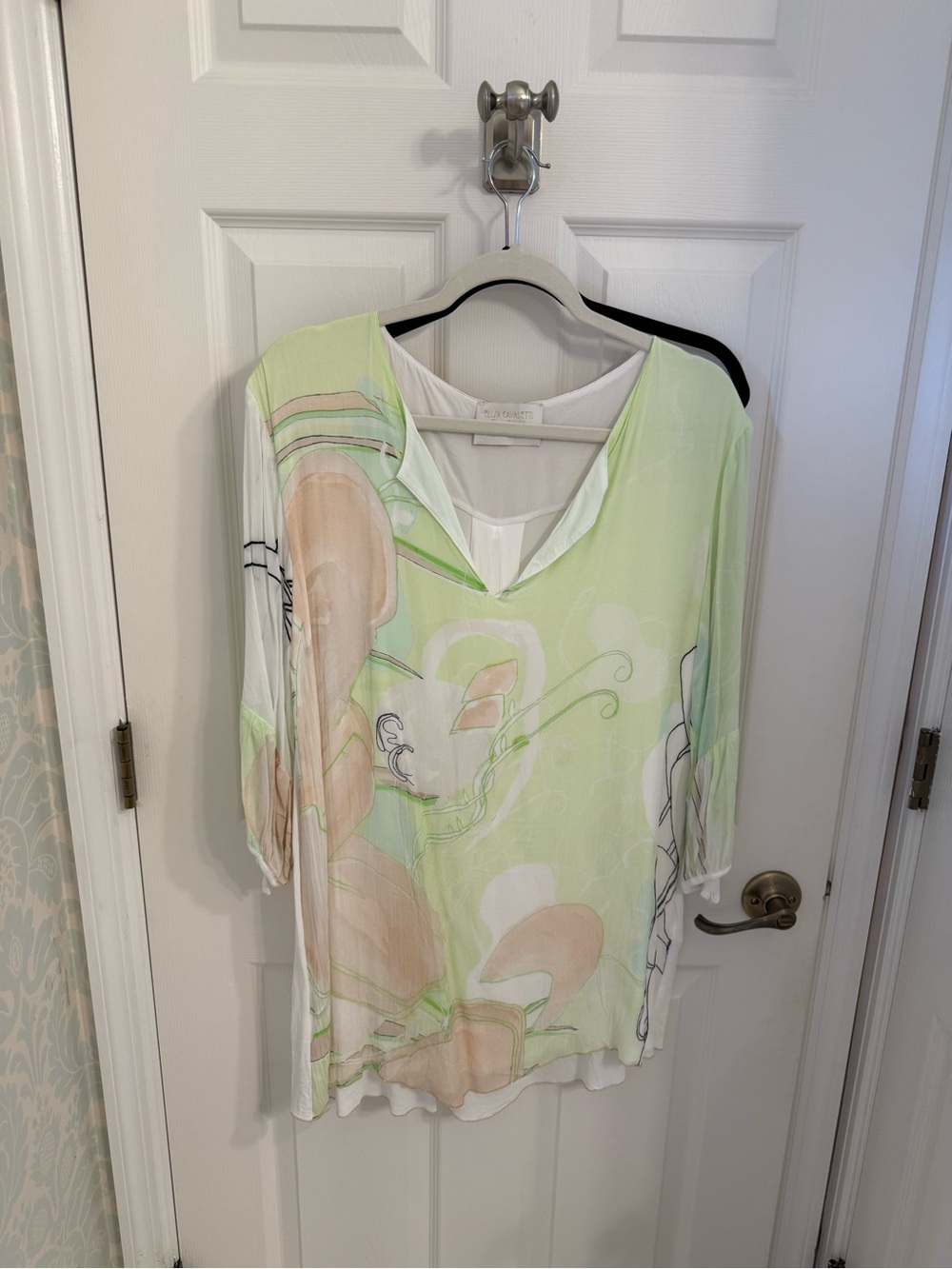 Elisa Cavaletti Pastel Mint & Peach Floral V-Neck Tunic Top